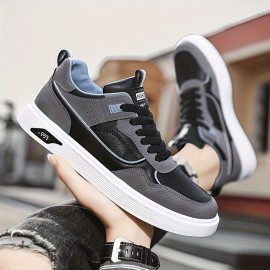 Men's Trendy Skateboard Shoes With PU Leather Uppers, Wear-resistant Non Slip Lace-up Casual Sneakers, Men's Street Style Footwear