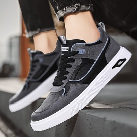 Men's Trendy Skateboard Shoes With PU Leather Uppers, Wear-resistant Non Slip Lace-up Casual Sneakers, Men's Street Style Footwear