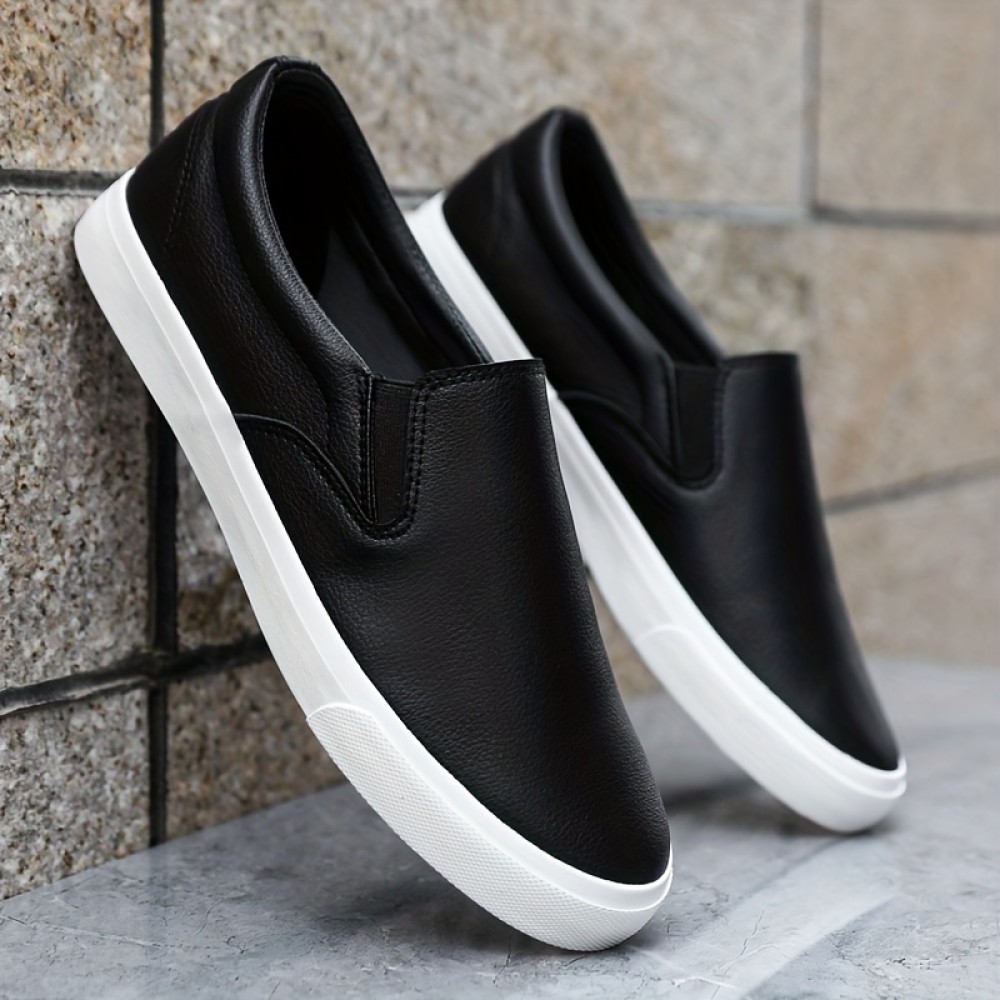 Plus Size Men's Solid Colour Slip On Skateboard Shoes, Comfy Non Slip Durable Casual Sneakers For Men's Outdoor Activities