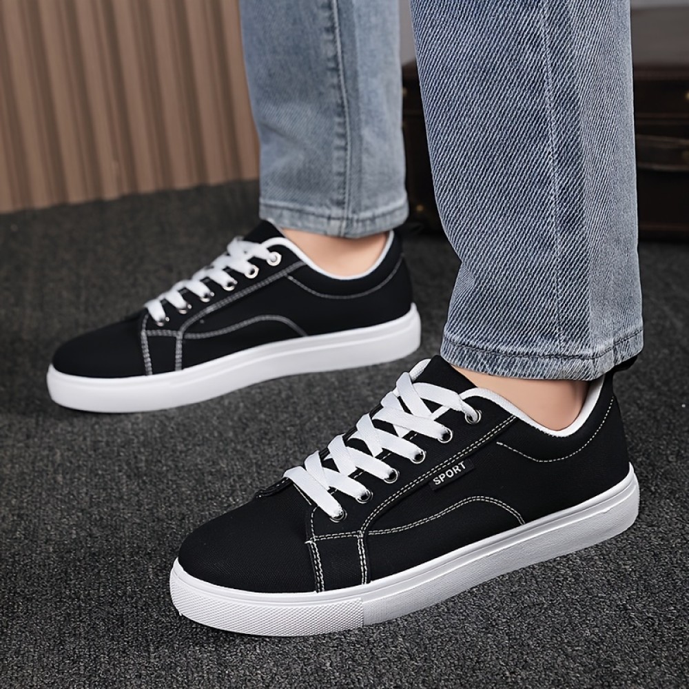 Men's Classic Low Top Skateboard Shoes, Comfy Non Slip Casual Rubber Sole Lace Up Canvas Shoes For Men's Outdoor Activities