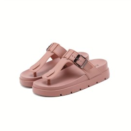 Women's Solid Color Flip Flops, Casual Clip Toe Summer Shoes, Comfortable Buckle Strap Detailed Shoes