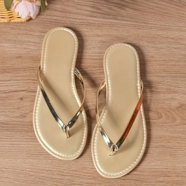 Women's Solid Color Flip Flops, Casual Clip Toe Summer Shoes, Women's Lightweight Beach Shoes