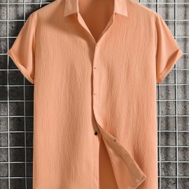 Men's Solid Color Casual Short Sleeve Shirt - Lightweight and Breathable for Summer Vacation and Resort Wear