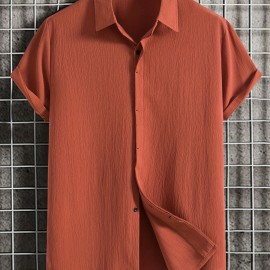 Men's Solid Color Casual Short Sleeve Shirt - Lightweight and Breathable for Summer Vacation and Resort Wear