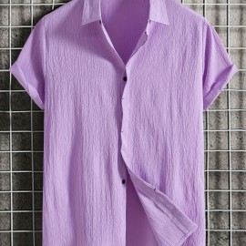 Men's Solid Color Casual Short Sleeve Shirt - Lightweight and Breathable for Summer Vacation and Resort Wear