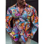 Men's Stylish Long Sleeve Button Up Shirt - Novelty Pattern for Spring, Fall, Festival, Carnival, Holiday