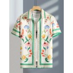 3D Flower Pattern Print Men's Short Sleeve Button Up Lapel Shirt For Summer Holiday Resort, Hawaiian Style Shirt