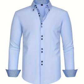 Elegant Men's Long Sleeve Button Up Shirt for Business Meetings and Mature Style