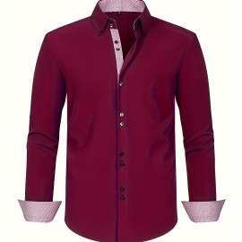 Elegant Men's Long Sleeve Button Up Shirt for Business Meetings and Mature Style