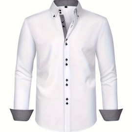 Elegant Men's Long Sleeve Button Up Shirt for Business Meetings and Mature Style