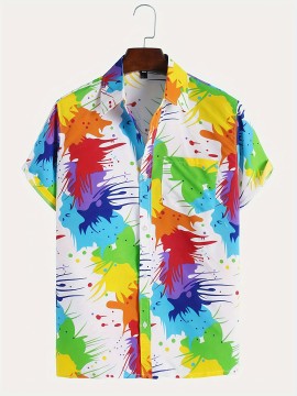 Men's Casual Tie Dye Button Up Short Sleeve Shirt For Summer Beach Resort