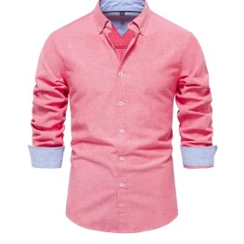 Men's Casual Solid Long Sleeve Oxford Shirt - Comfortable Button Up for Spring and Fall Outdoor Activities