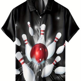 Men's 3D Graphic Print Bowling Shirt - Stylish Short Sleeve Lapel Shirt for Summer Outdoor Activities - Great Gift for Men