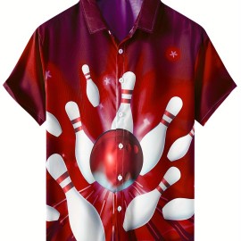 Men's 3D Graphic Print Bowling Shirt - Stylish Short Sleeve Lapel Shirt for Summer Outdoor Activities - Great Gift for Men