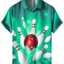 Men's 3D Graphic Print Bowling Shirt - Stylish Short Sleeve Lapel Shirt for Summer Outdoor Activities - Great Gift for Men