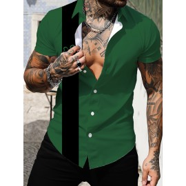 Stylish Clover Print Men's Short Sleeve Shirt - Summer Color Block Design for St. Patrick's Day