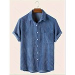 Men's Solid Corduroy Short Sleeve Button Up Lapel Shirt - Formal Summer Outdoor Wear