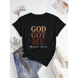 Letter Print Crew Neck T-Shirt, Casual Short Sleeve T-Shirt For Spring & Summer, Women's Clothing