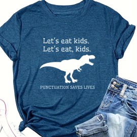 Dinosaur Print Crew Neck T-shirt, Casual Short Sleeve Top For Spring & Summer, Women's Clothing