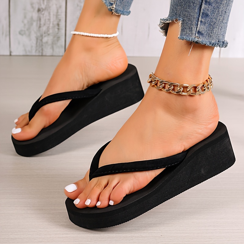 womens solid color flip flops casual clip toe summer shoes comfortable platform beach shoes details 4