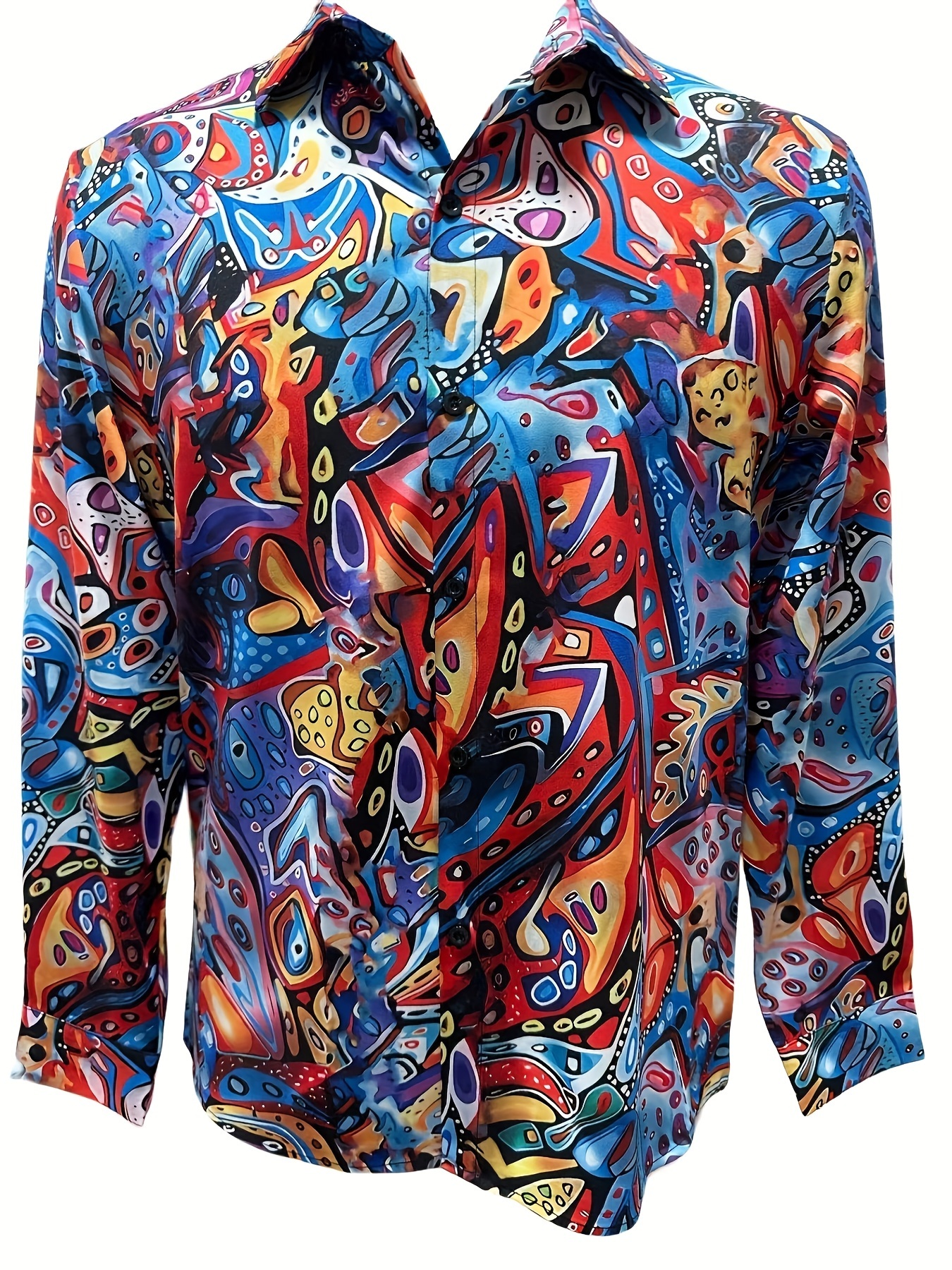 novelty pattern mens stylish long sleeve button up shirt spring fall festival carnival holiday details 0