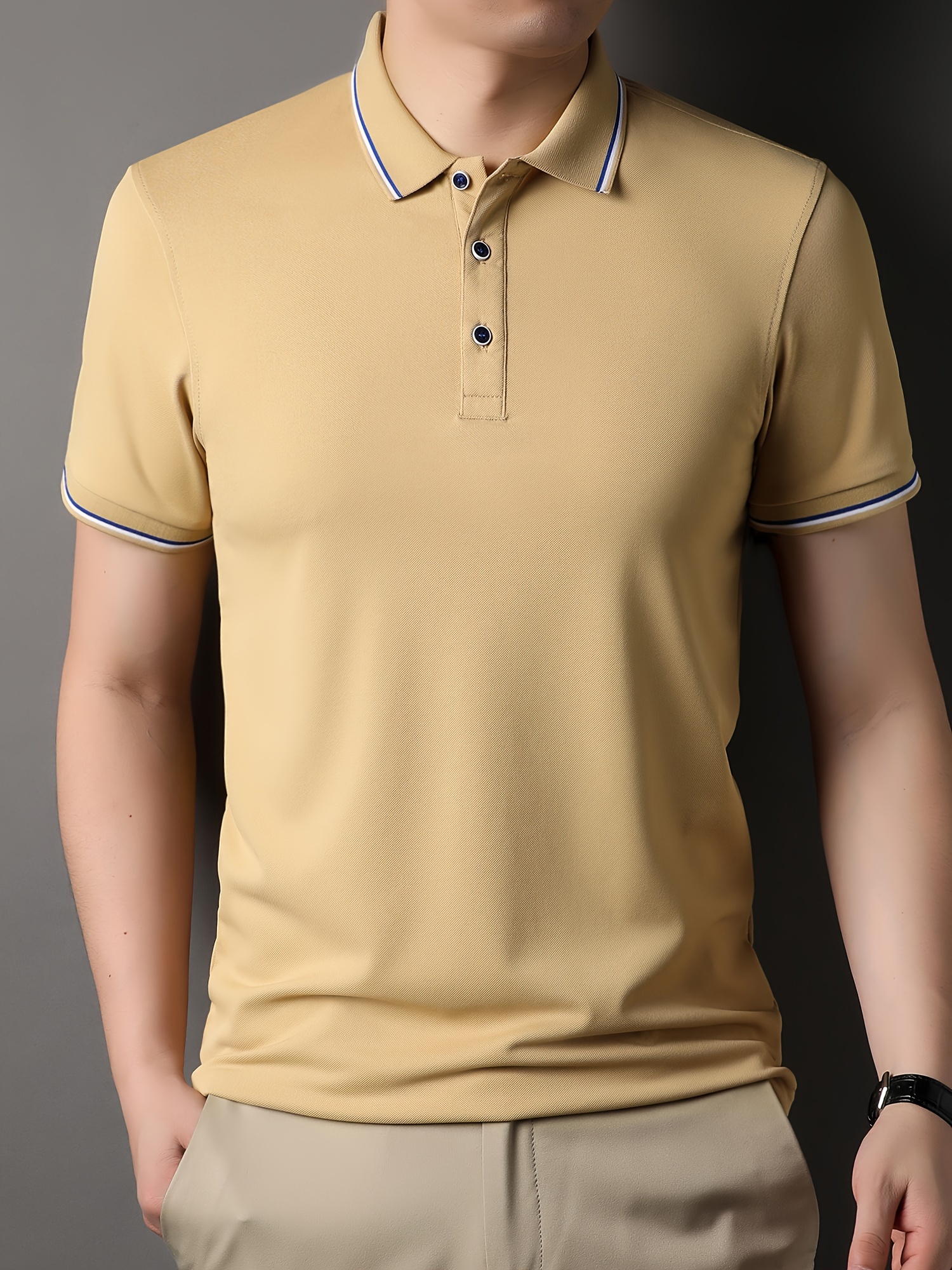 mens casual lapel 1 4 button short sleeve shirt for mens fitness golf details 6