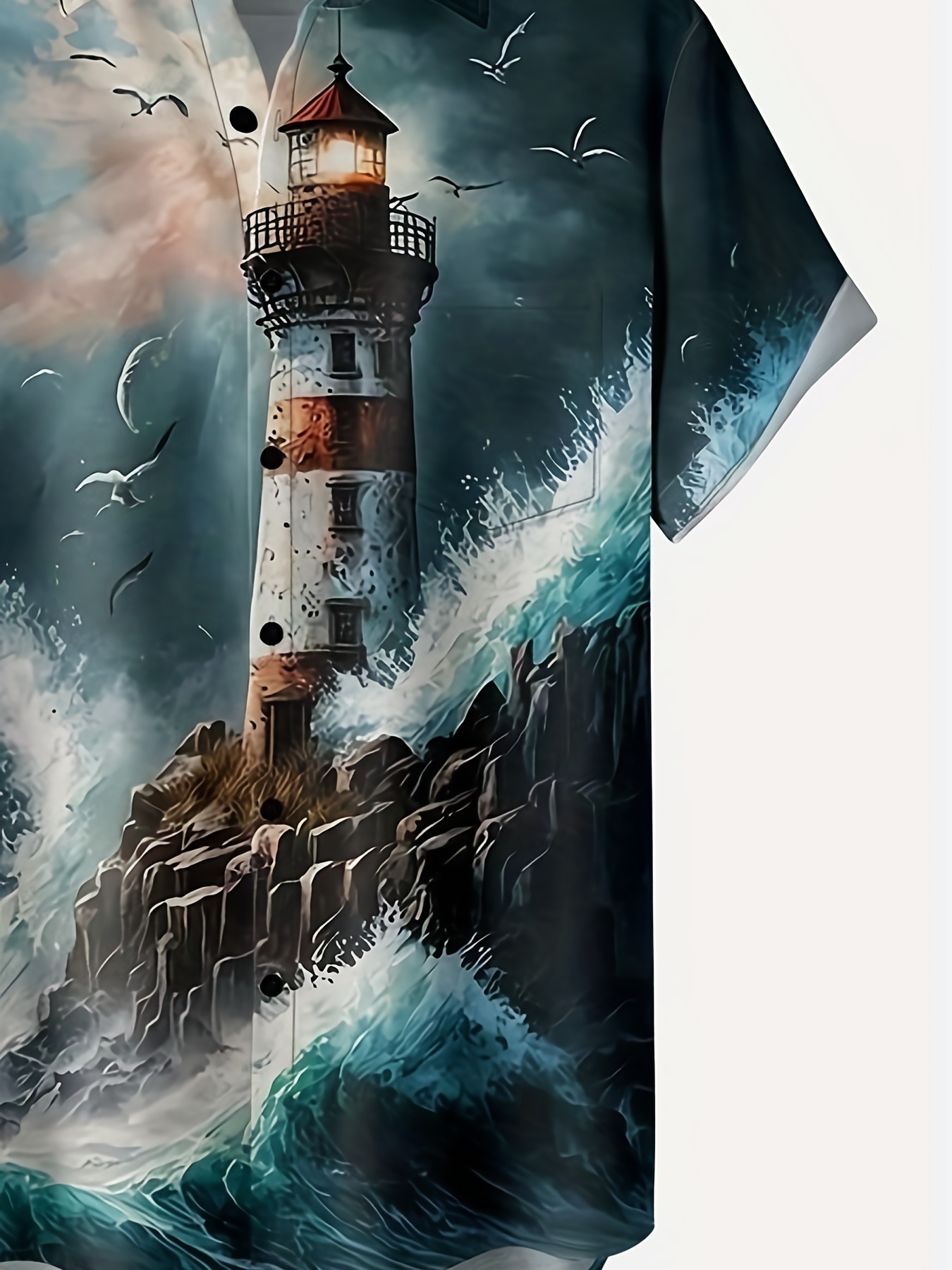 lighthouse print mens casual short sleeve shirt mens shirt for summer vacation resort tops for men details 4