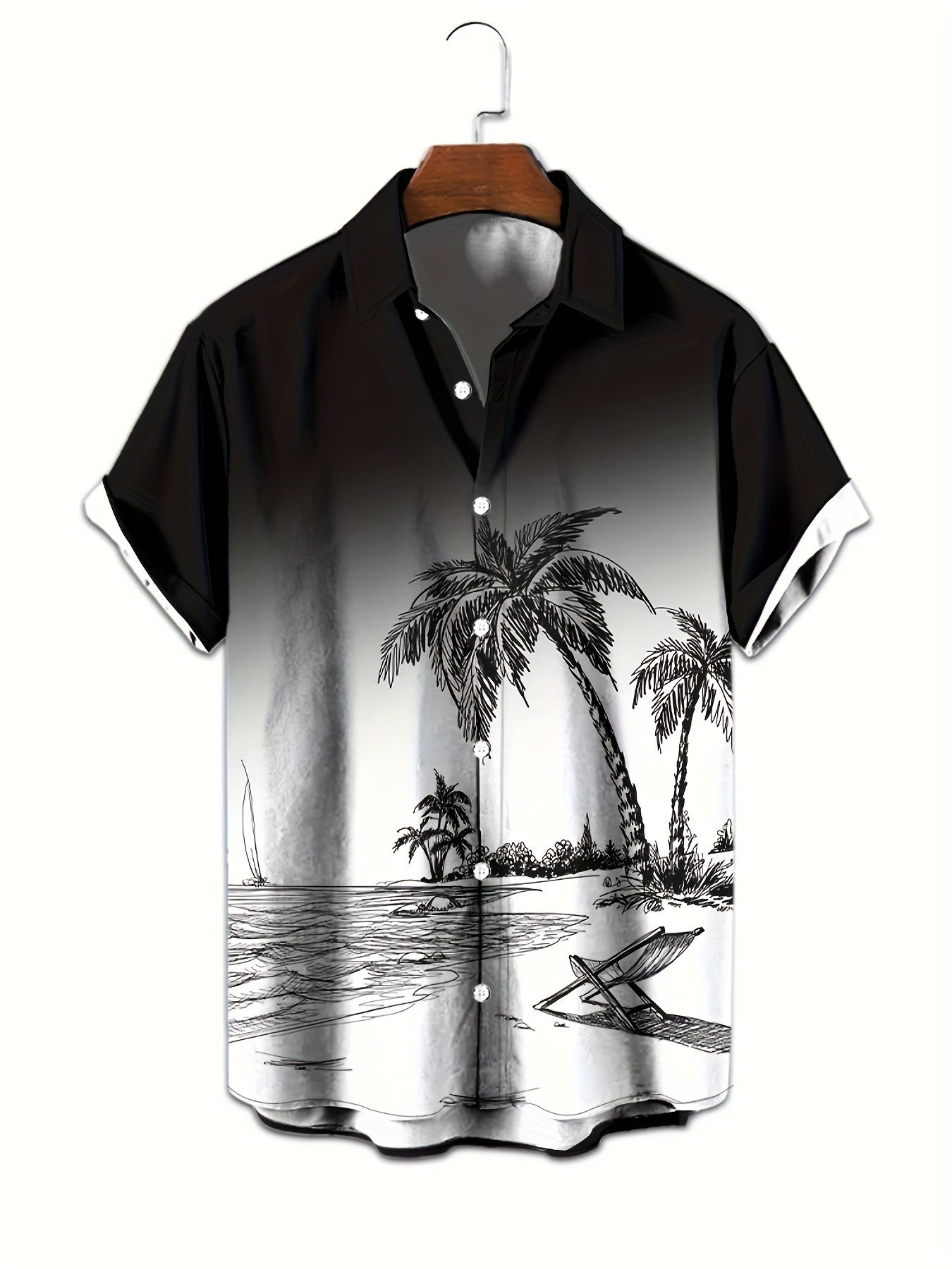 anime beach pattern mens chic gradient short sleeve button down shirt summer resort vacation details 0